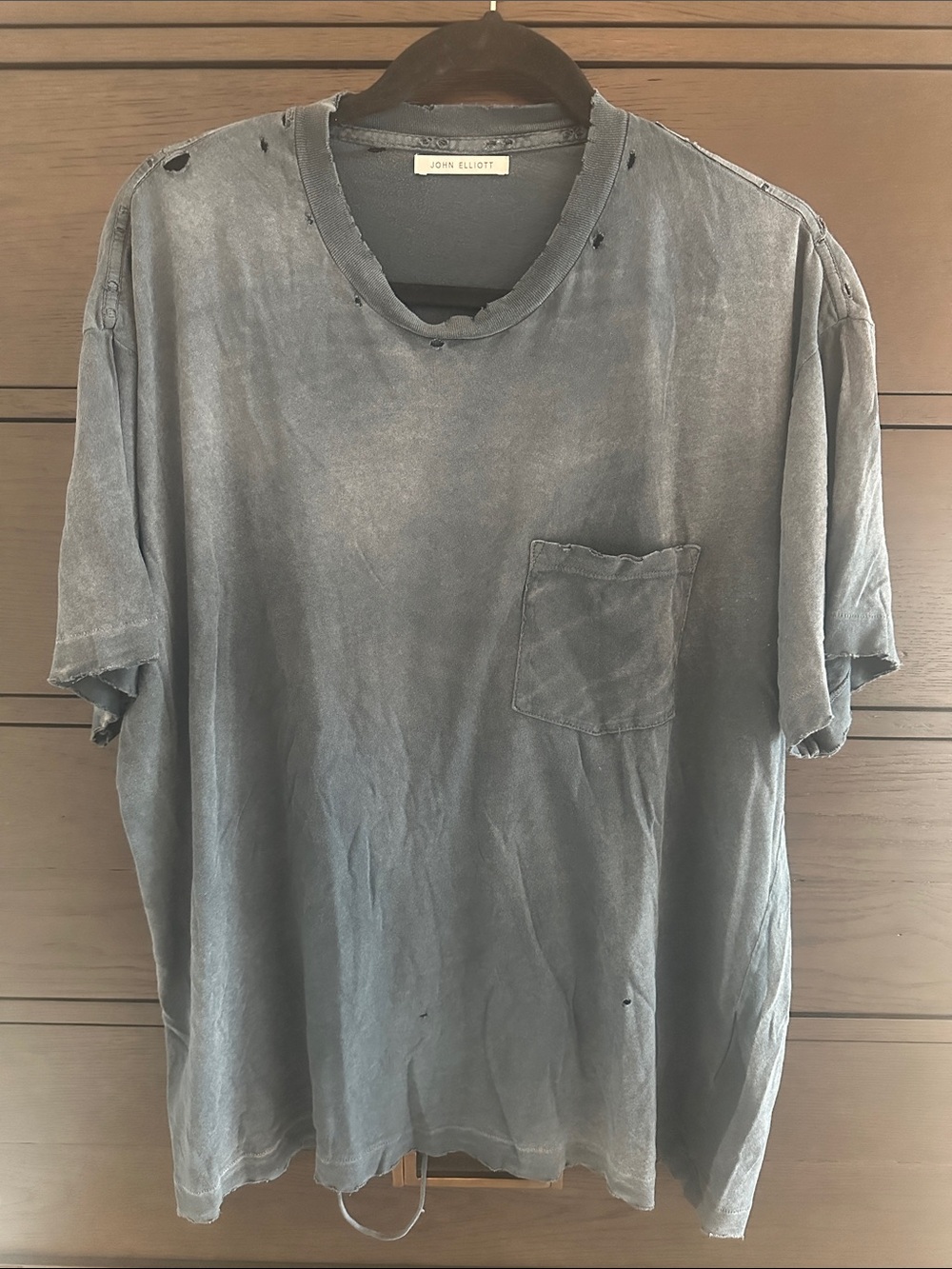 John Elliott Faded Blue Distressed Short Sleeve Crew Tee